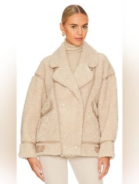 Lamarque Badu Cream Teddy Sherpa Jacket with Buckle Detail